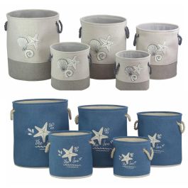 DKD Home Decor Cesta Ropa Atlantico Poliéster Beige Azul 40x40x45.5 cm Set de 5 Colores Surtidos Aleatorios