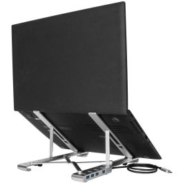 Targus AWU100205GL Soporte Portátil de Aluminio Plegable, Ajustable en Altura, USB-C 100W PD para 10-15.6" Plata