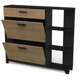 DEMEYERE Zapatero COBBLER - 12 pares - Decoración en roble - 2 solapas + 1 cajón + 3 nichos - L120 x P24,4 x H104,3 cm DEMEYERE Zapatero COBBLER - 12 pares - Decoración en roble - 2 solapas + 1 cajón + 3 nichos - L120 x P24,4 x H104,3 cm