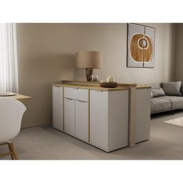 Aparador ACCESS - 4 puertas + 1 cajón - decoración roble Hamilton y blanco - L 160,7 x P 39,6 x H 85,6 cm - DEMEYERE