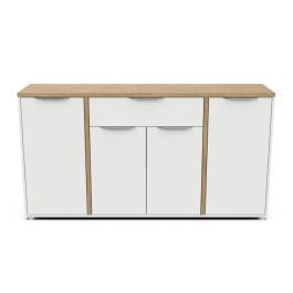 Aparador ACCESS - 4 puertas + 1 cajón - decoración roble Hamilton y blanco - L 160,7 x P 39,6 x H 85,6 cm - DEMEYERE