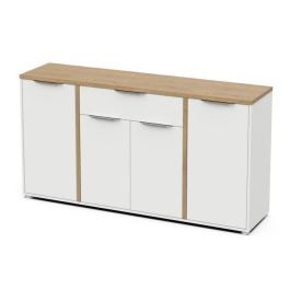 Aparador ACCESS - 4 puertas + 1 cajón - decoración roble Hamilton y blanco - L 160,7 x P 39,6 x H 85,6 cm - DEMEYERE