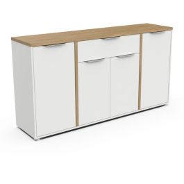 Aparador ACCESS - 4 puertas + 1 cajón - decoración roble Hamilton y blanco - L 160,7 x P 39,6 x H 85,6 cm - DEMEYERE