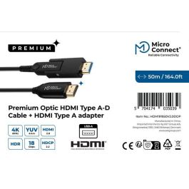 MicroConnect Cable HDMI 2.0 Óptico Activo Híbrido (Fibra/Cobre) Tipo A - Tipo D con Adaptador Tipo A, 50m para Larga Distancia
