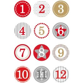 HERMA 15254 Decoración Calendario Adviento Papel Multicolor Autoadhesivo Permanente Navidad 24 Unidades Ø 2 cm