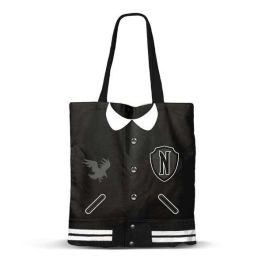 Karactermania Bolsa de la Compra Shopping Miércoles Varsity Algodón Negro 40 x 34 x 1 cm