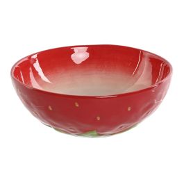 DKD Home Decor Bol Moderno de Gres Rojo de 19.3x19.3x7cm con Decoración Fresa, Compatible con Microondas y Lavavajillas Precio: 13.50000025. SKU: B14X4FNTTQ