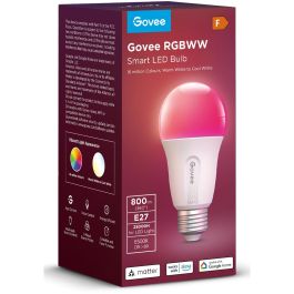 Govee H6004 Bombilla Inteligente Wifi y Bluetooth, 800lm LED E27 Blanca, Blanco, Luz Multicolor, Regulable, Compatible con Alexa y Google Assistant