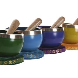 DKD Home Decor Cuenco Tibetano Indio Surtido Colores (Verde, Azul, Rosa, Amarillo) 12x12x7 cm – Pack 4 Unidades con Caja Regalo y Chakra