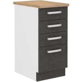 LASSEN Armario bajo 4 cajones con encimera Gris mate - L 40 x P 51,6 x H 85 cm - Mueble cocina/baño