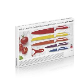 Pack Juego de Cuchillos Cerámicos y Pelador y Cuchillo-Tijera con Mini Tabla de Cortar Integrada InnovaGoods