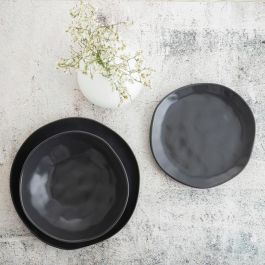 Bidasoa Plato Hondo Cerámico Cosmos 22 cm Gris Mate Apilable 12 Unidades Apto para Lavavajillas y Microondas Fabricado en Europa