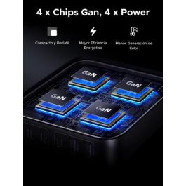 Ugreen Cargador de Escritorio Rápido 200W, 2 USB-A + 4 USB-C, GaN, Negro/Gris