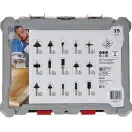 Bosch 2 607 017 472 Fresas para Madera, Set Mixto de Carburo de 8mm, 15 Piezas, Colores Negro, Acero Inoxidable, Blanco