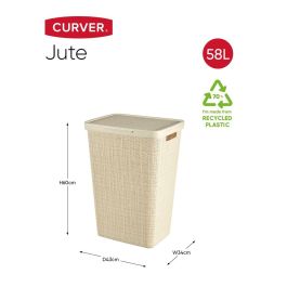 Curver Cofre de Lavandería Yute 58 L - Beige para Ropa Sucia y Almacenamiento del Hogar