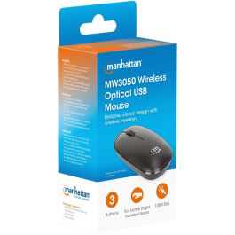 Manhattan MW3050 Ratón inalámbrico USB 3 botones, rueda de desplazamiento, óptico, 1200 DPI, ambidiestro, negro