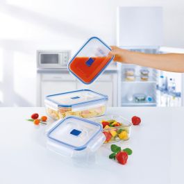 Luminarc Set 3 Recipientes Herméticos Rectangulares de Vidrio Pure Box Active con Válvula, 38-82-122 cL, Apto Microondas, Lavavajillas Luminarc Set 3 Recipientes Herméticos Rectangulares de Vidrio Pure Box Active con Válvula, 38-82-122 cL, Apto Microondas, Lavavajillas