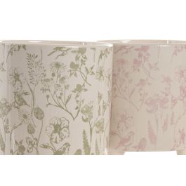 DKD Home Decor Macetero Shabby Blanco Verde Set de 3 (2 Unidades) 13.7 x 14.7 x 13.7 cm