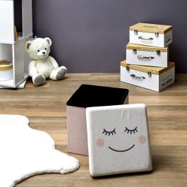 Home Deco Kids Caja Puf Plegable Luna Tacto Suave para Sentarse y Guardar
