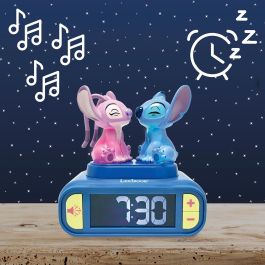Lexibook Reloj Despertador Disney Stitch Y Angel RL800D2 con Luz Nocturna y Sonidos Personalizables