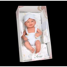 Muñecas Arias Muñeca Elegance Zoe de 42 cm, azul, con cambiador y babero, cuerpo de vinilo, niño
