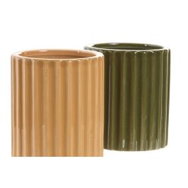 DKD Home Decor Vela Moderna de Cera y Cerámica Verde y Mostaza 8 x 9 x 8 cm (6 Unidades)