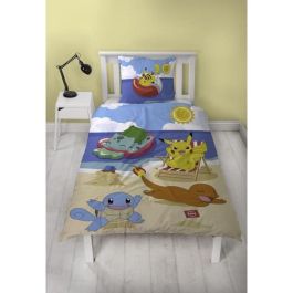 Pokemon POK3700891712491 - Juego de Cama Microfibra Pikachu y Amigos en la Playa - Funda Nórdica 140x200 cm + Funda Almohada 63x63 cm