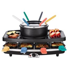 Continental Edison Raclette y Fondue FD12881 para 8 Personas con Parrilla 3 en 1 - 1100W, Negro