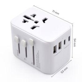 Ewent Enchufe Universal EW1470 con 2 Puertos USB y 3 Tipo-C, Compatible con EU/USA/UK/AUS