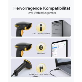 Inateck Lector de Códigos de Barras Inalámbrico y Cableado 2D CMOS BCST-35_black Portátil