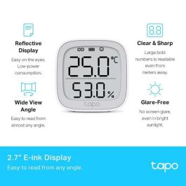 TP-Link Tapo Monitor de Temperatura y Humedad Inteligente con Pantalla E-Ink 2.7", Alta Precisión ±0.3°C ±3%HR, Notificaciones App y Almacenamiento Datos