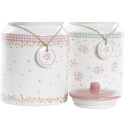 DKD Home Decor Bote Shabby Rosa Verde 15.5 x 15.5 x 21 cm (2 Unidades)