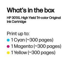 HP 301XL Cartucho de Tinta Original Tricolor Alto Rendimiento para Impresoras HP, Ideal para Colores Vivos y Texto Nítido en Hogar y Oficina
