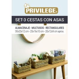 Privilege Set 3 Cestas Rectangulares con Asas 30 cm, 25 cm, 20 cm