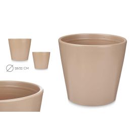Ibergarden Set 2 Macetas Cónicas de Cerámica Beige (Pequeña: 22x22x21 cm, Grande: 28x28x27 cm)