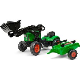 FALK - Retroexcavadora con pedal Supercharger verde con capota de apertura y remolque incluidos