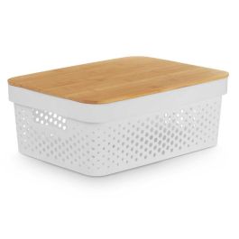 Caja Multiusos Kinvara CH52980 (27) Blanco Marrón Bambú Polipropileno 35,7 x 14 x 26,2 cm (6 Unidades)