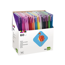 Liderpapel Papel Seda 52x76 cm, Expositor 60 Bolsas de 5 Hojas, 12 Colores Surtidos