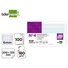 Ficha Liderpapel Rayada Nº4 125x200 mm 180 gr-M2 Paquete De 100 Unidades