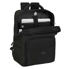 Safta Mochila Real Madrid Premium para portátil de 15,6'' con USB y 2 Bolsillos, Color Negro, 31x44x13cm