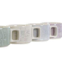 DKD Home Decor Set de 4 Tazas 260 ml Lineas 2023 Scandi Verde Azul Celeste Dolomita 11 x 27 x 11 cm