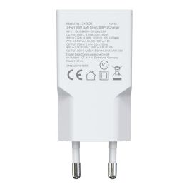 EQUIP Cargador GaN Slim de 20W con 2 Puertos USB-C PD3.0 y USB-A, Carga Rápida Quick Charge 3.0, Blanco, 245522