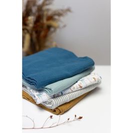 Set de 3 Arrullos de Bambú - DOMIVA - 1 Estampado + 2 Liso - Azul Índigo - 60x60 cm