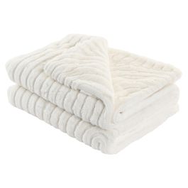 DKD Home Decor Manta Suave de Poliéster Efecto Piel de Conejo Urban Crudo 170x130 cm 630gsm para Sofá (2 Unidades)