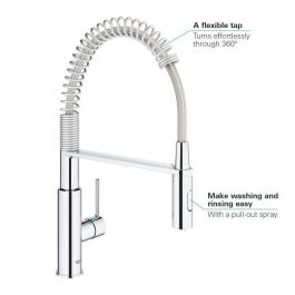 Grohe 30361000 Grifo mezclador monomando Get con ducha profesional extraíble, 2 chorros