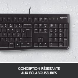 Logitech K120 Teclado USB AZERTY Negro con Teclas de Perfil Bajo, Diseño Resistente a Derrames y Escritura Silenciosa
