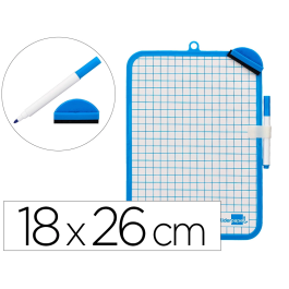 Liderpapel Pizarra Blanca 18x26 cm Doble Cara Lisa y Cuadriculada con Rotulador y Borrador