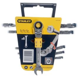 Stanley Juego de 6 llaves combinadas de trinquete con cabeza indexable 5° Acero Cromo Vanadio anticorrosión mate 10/12/13/16/17/19mm