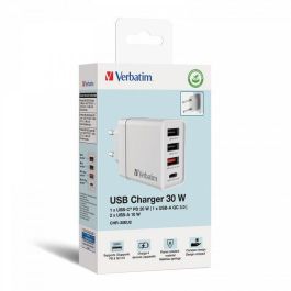 Verbatim Cargador de Pared Gan 30W con 1x USB-C PD y 3x USB-A QC 3.0/10W