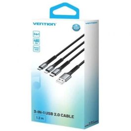 Cable USB 2.0 Lightning Vention H18BAV/ USB Tipo-C Macho/ Lightning Macho - MicroUSB Macho - USB Macho/ 1.2m/ Negro